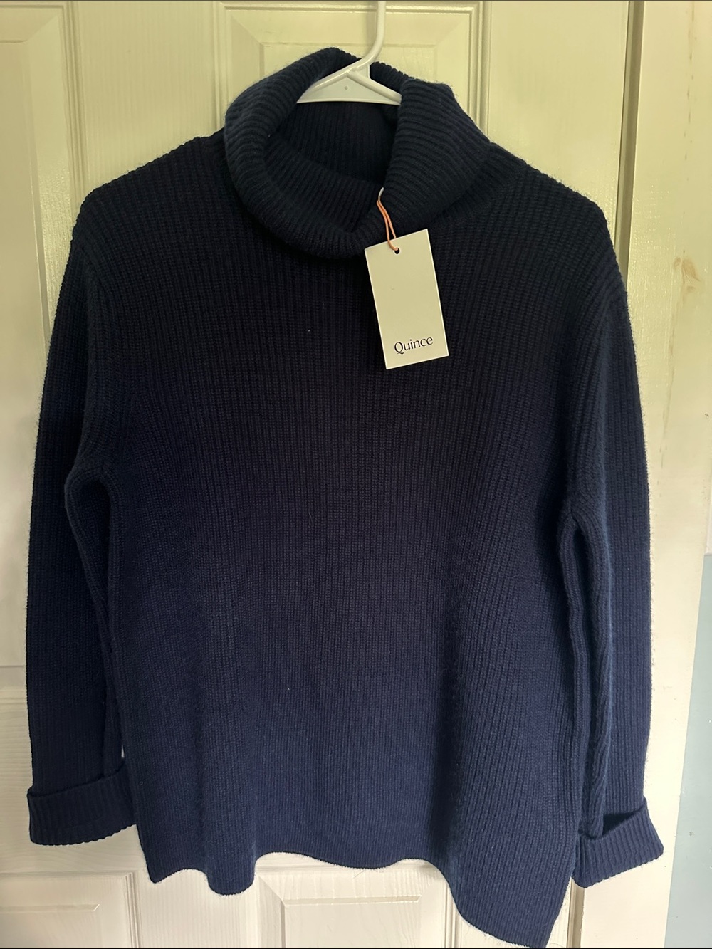 NWT! Quince 100% Mongolian Cashmere Fisherman Turtle Neck Sweater - Navy XS